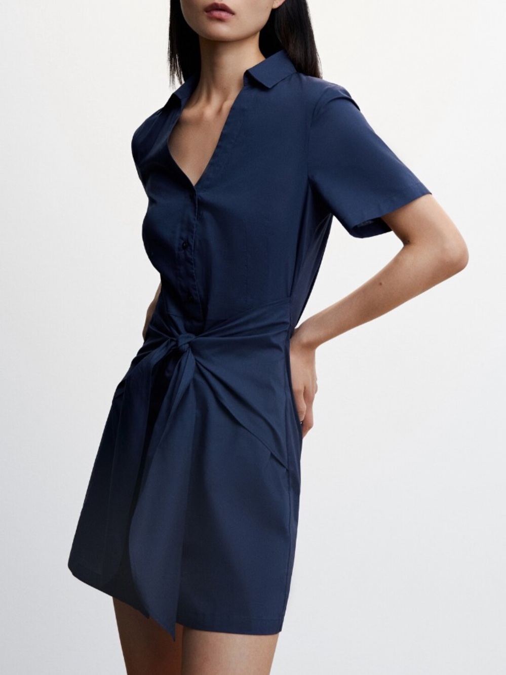 NWT Mango Navy Bow Shirt Dress Size Small